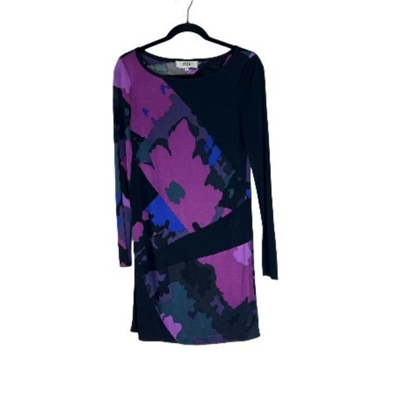 Tibi Sheath Mini Dress Black/Purple Boat Neck S - Picture 1 of 9